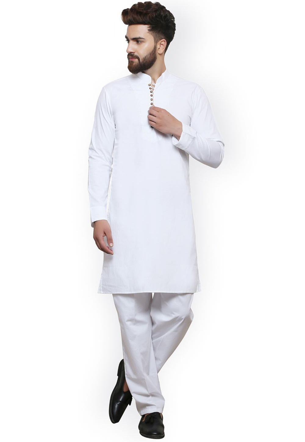 White Cotton Readymade Kurta Pajama 200233