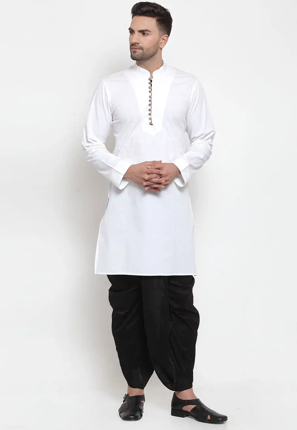 White Cotton Readymade Dhoti Kurta 200234