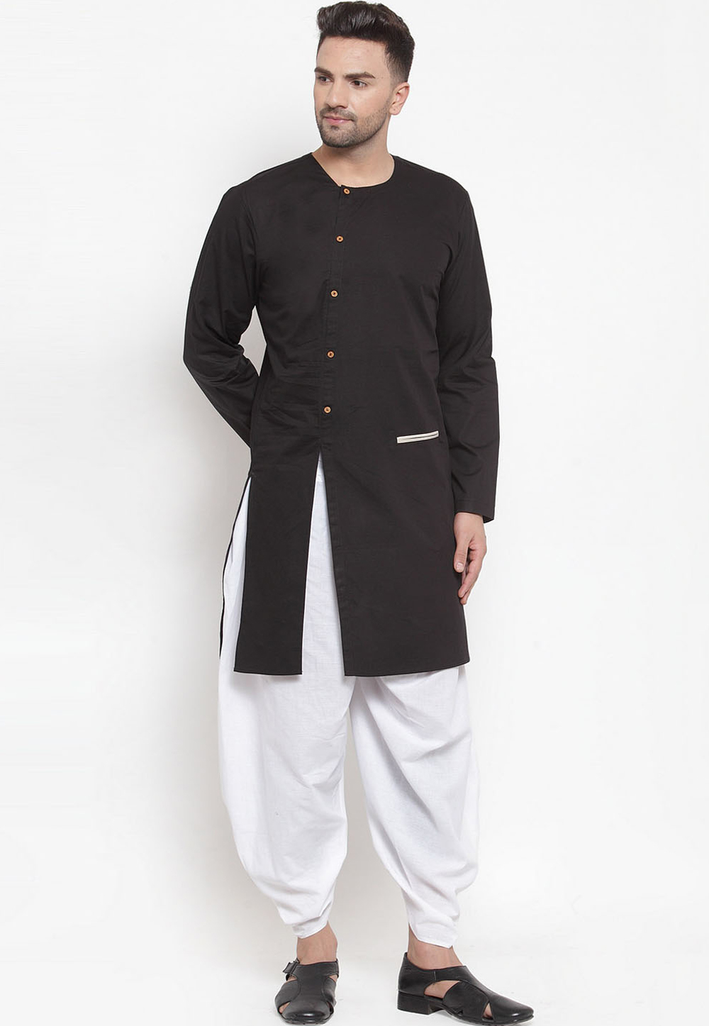 Black Cotton Readymade Dhoti Kurta 200235