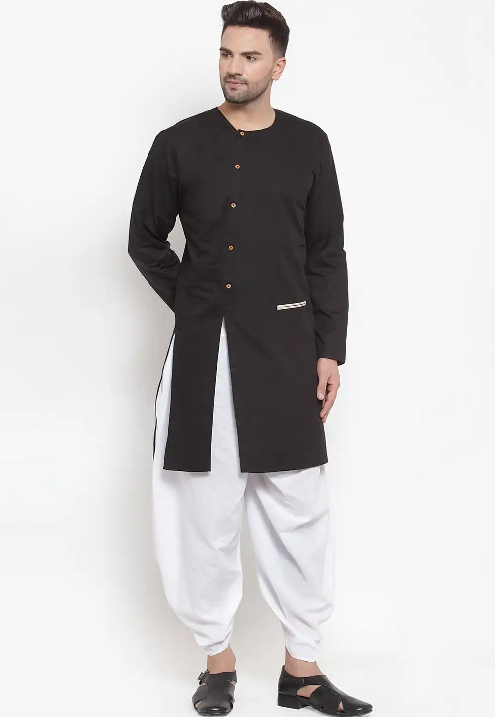 Black Cotton Readymade Dhoti Kurta 200235