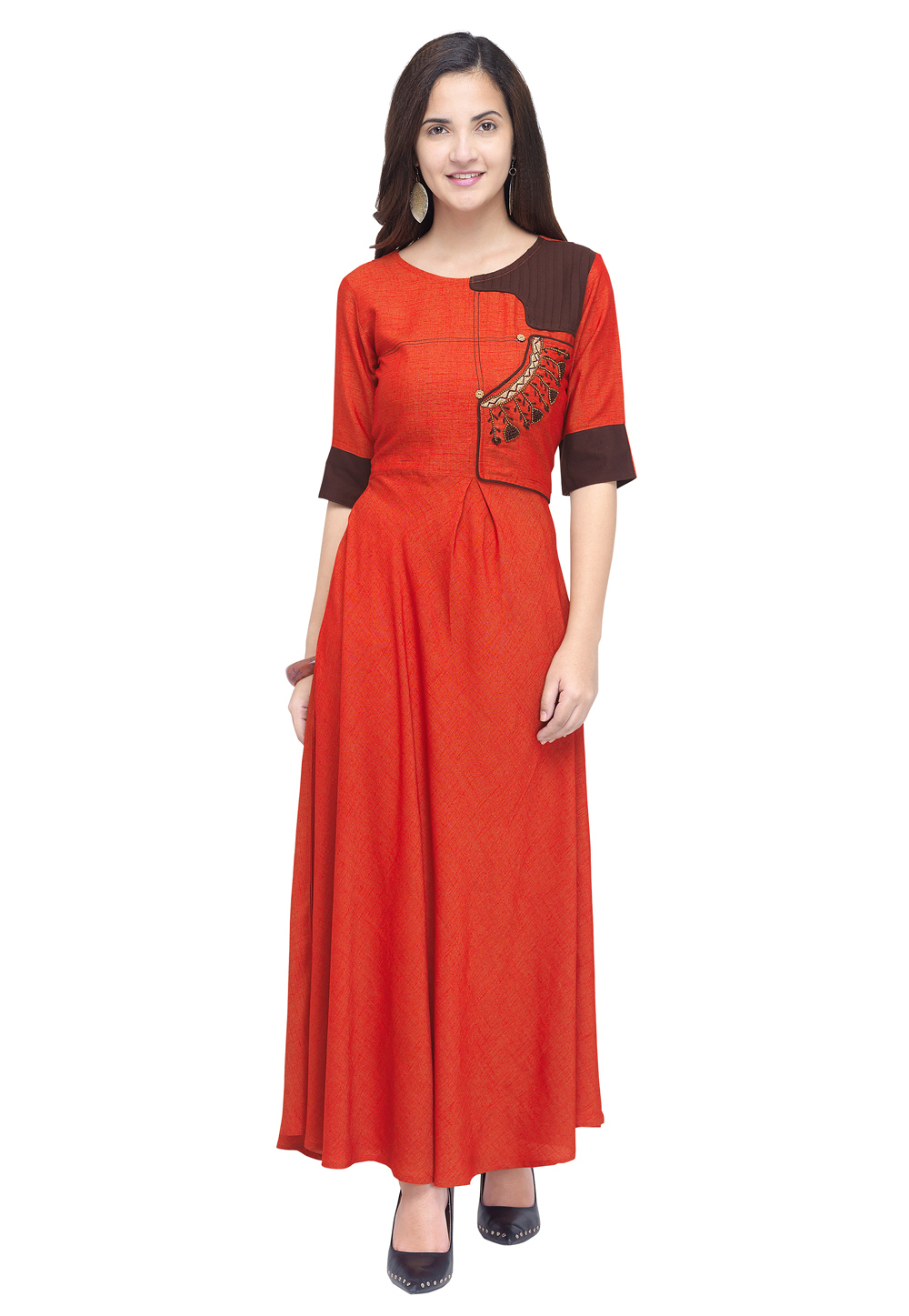 Orange Rayon Readymade Kurti 175400