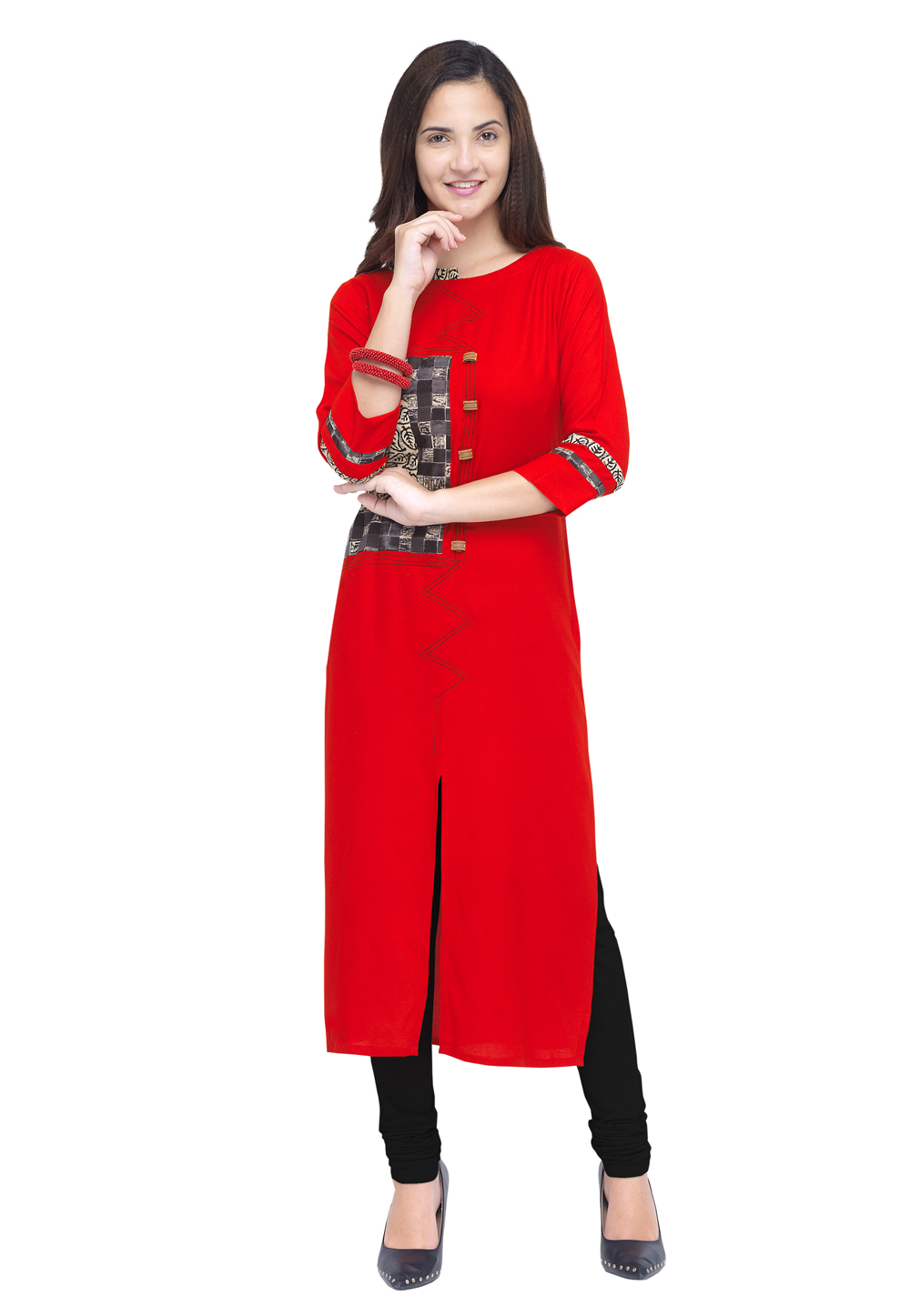 Red Rayon Readymade Kurti 175406