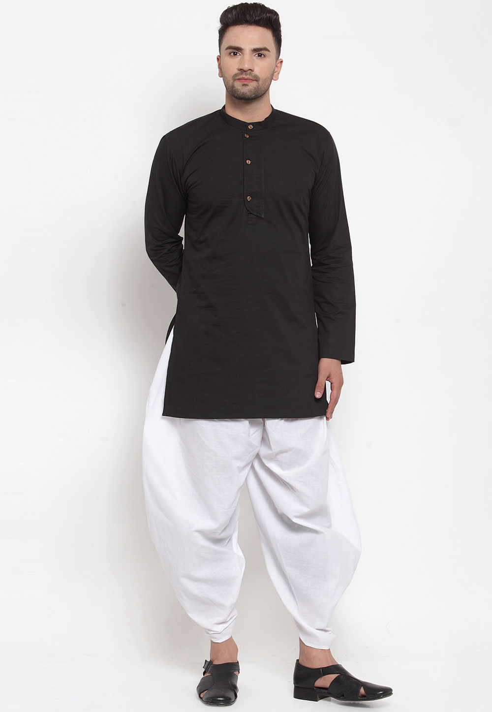 Black Cotton Readymade Dhoti Kurta 200236