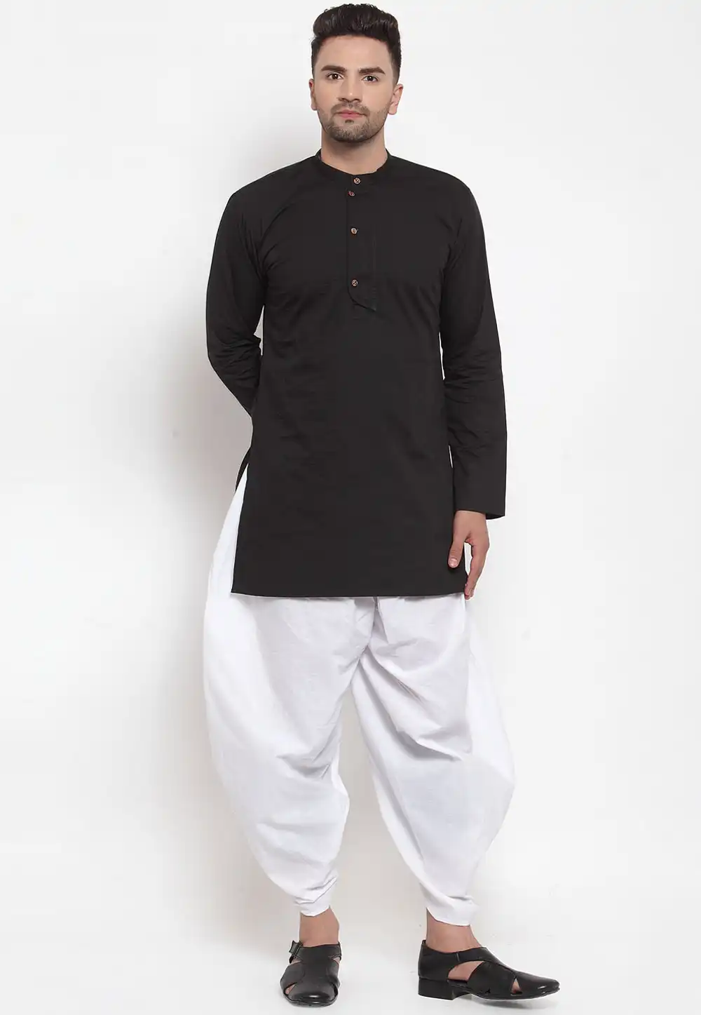 Black Cotton Readymade Dhoti Kurta 200236