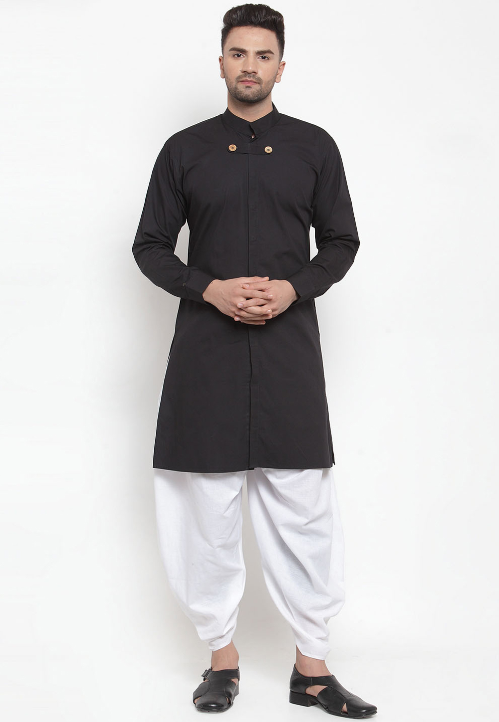 Black Cotton Readymade Dhoti Kurta 200237