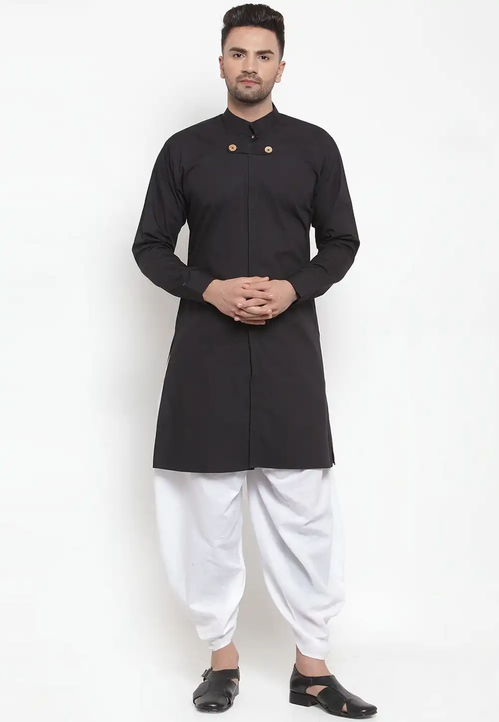 Black Cotton Readymade Dhoti Kurta 200237