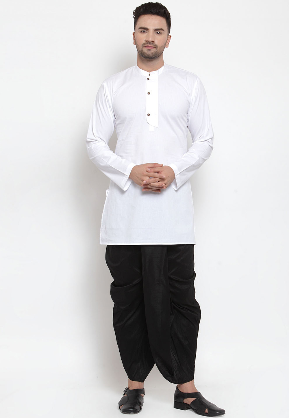 White Cotton Readymade Dhoti Kurta 200238