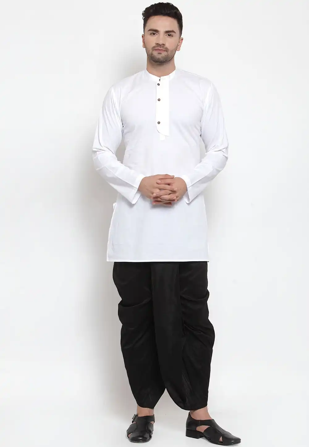 White Cotton Readymade Dhoti Kurta 200238