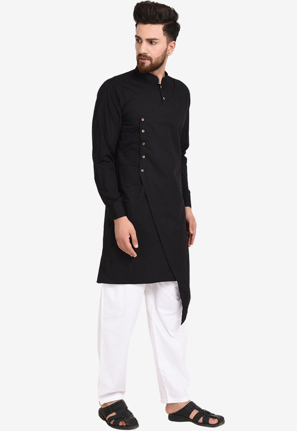 Black Cotton Readymade Kurta Pajama 200218