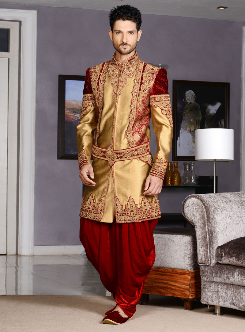 Beige Banarasi Silk Dhoti Sherwani 113970