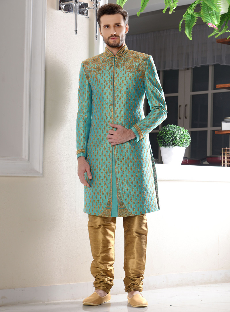 Blue Brocade Chipkan Style Sherwani 113994