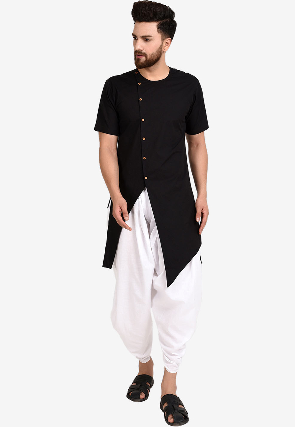 Black Cotton Readymade Dhoti Kurta 200220