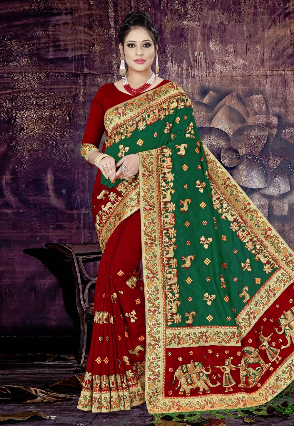 Green Silk Half N Half Saree 216783