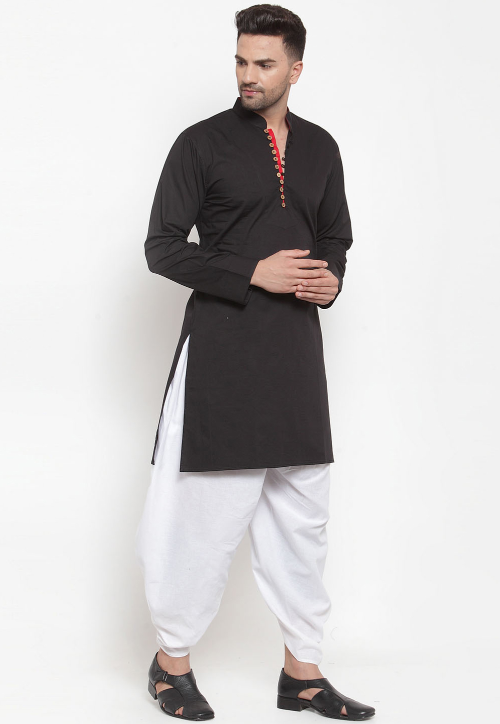 Black Cotton Readymade Dhoti Kurta 200240
