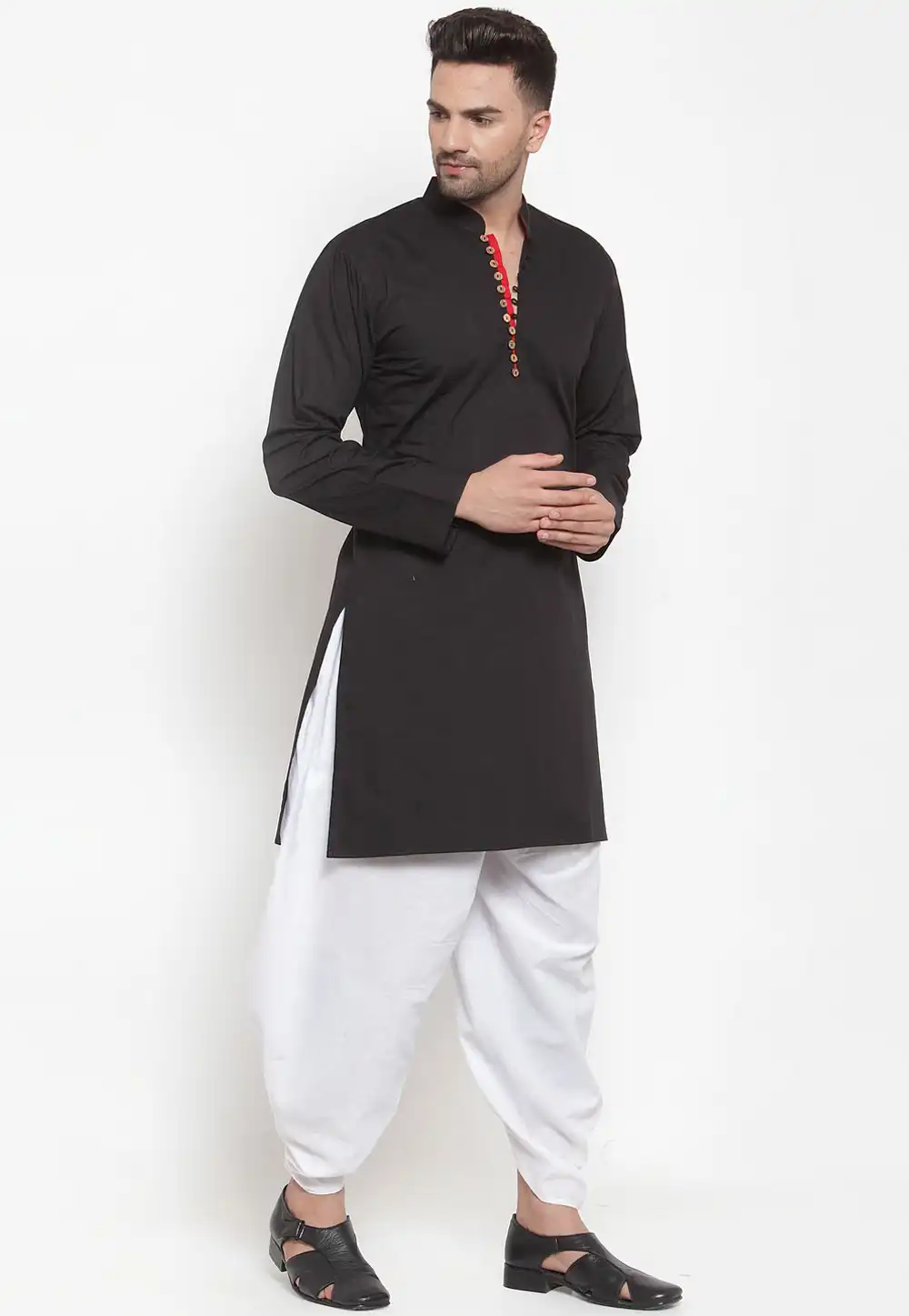 Black Cotton Readymade Dhoti Kurta 200240