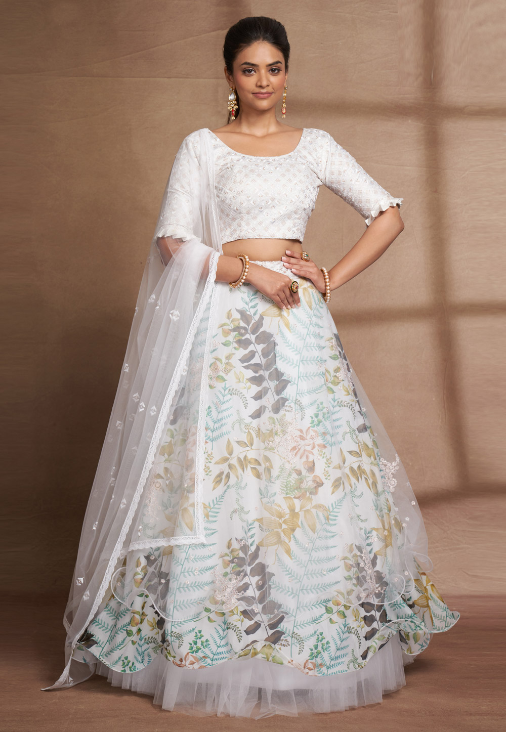 White Organza Circular Lehenga Choli 269187
