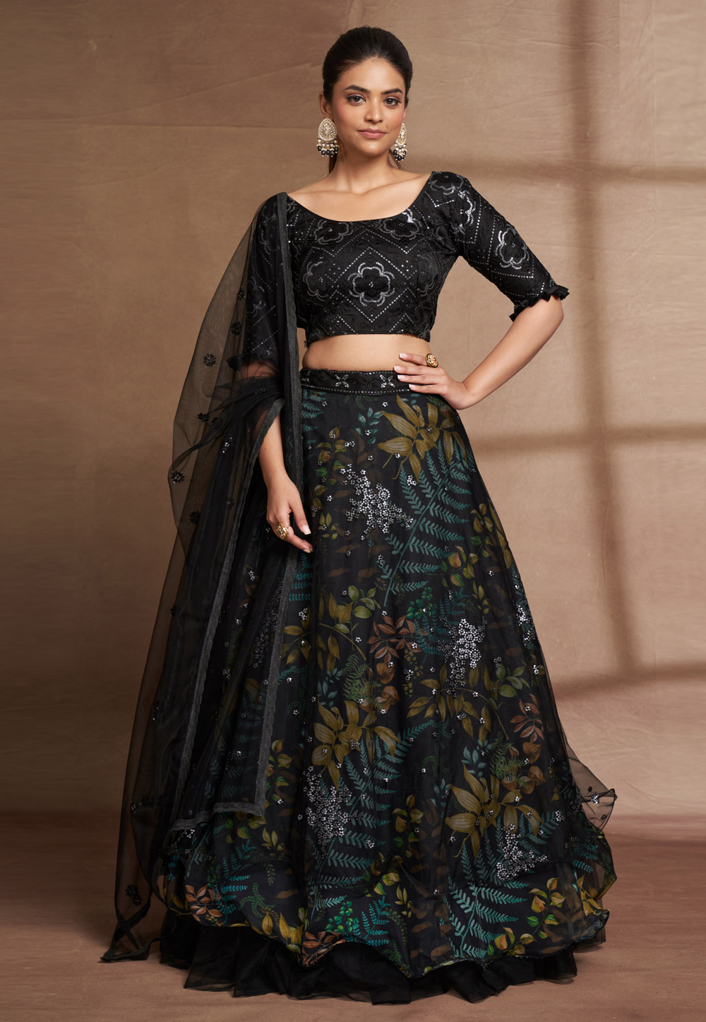 Black Organza Circular Lehenga Choli 269188