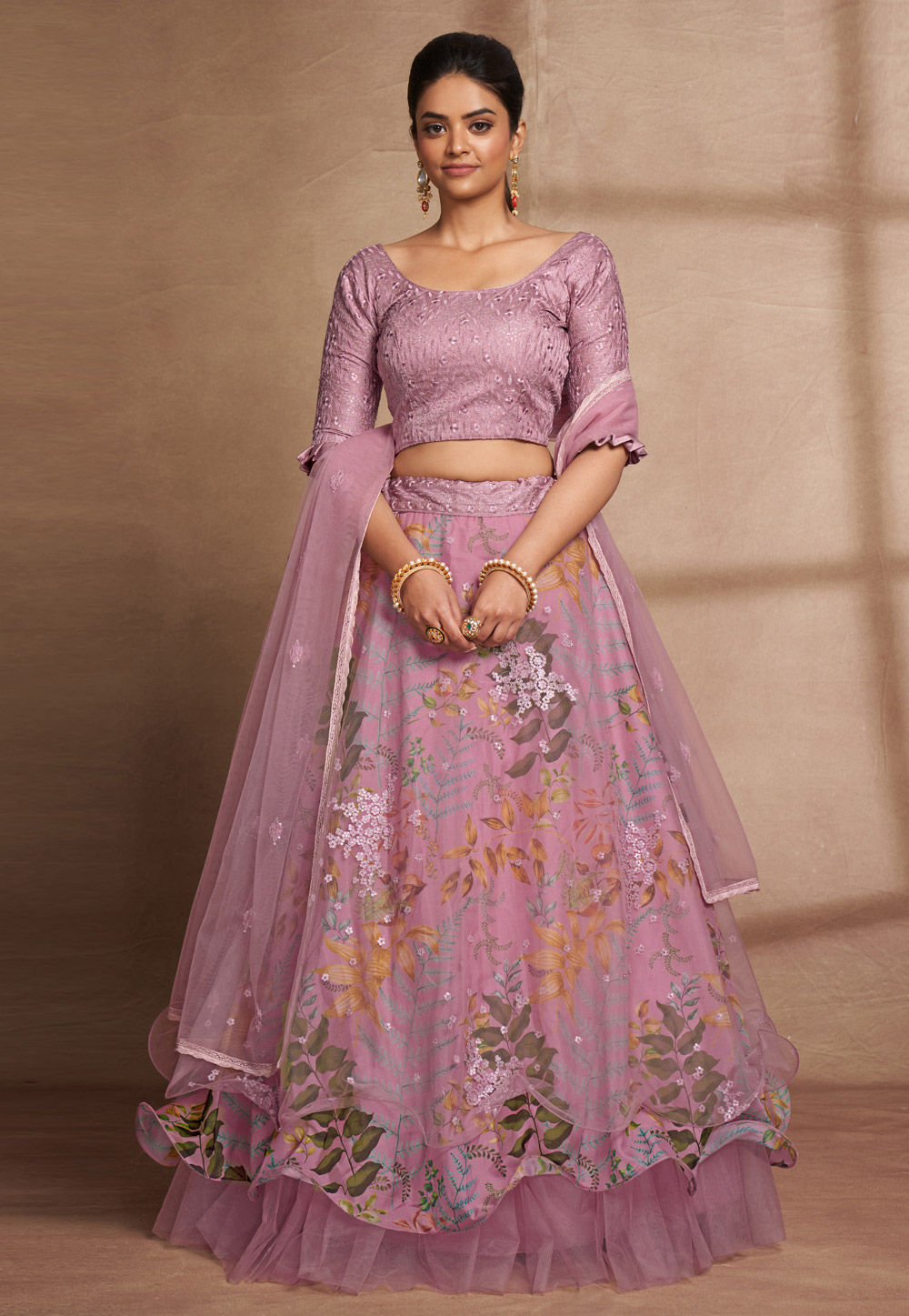 Pink Organza Circular Lehenga Choli 269190