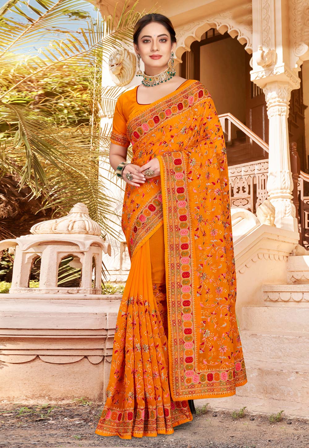 Orange Georgette Saree With Blouse 254819
