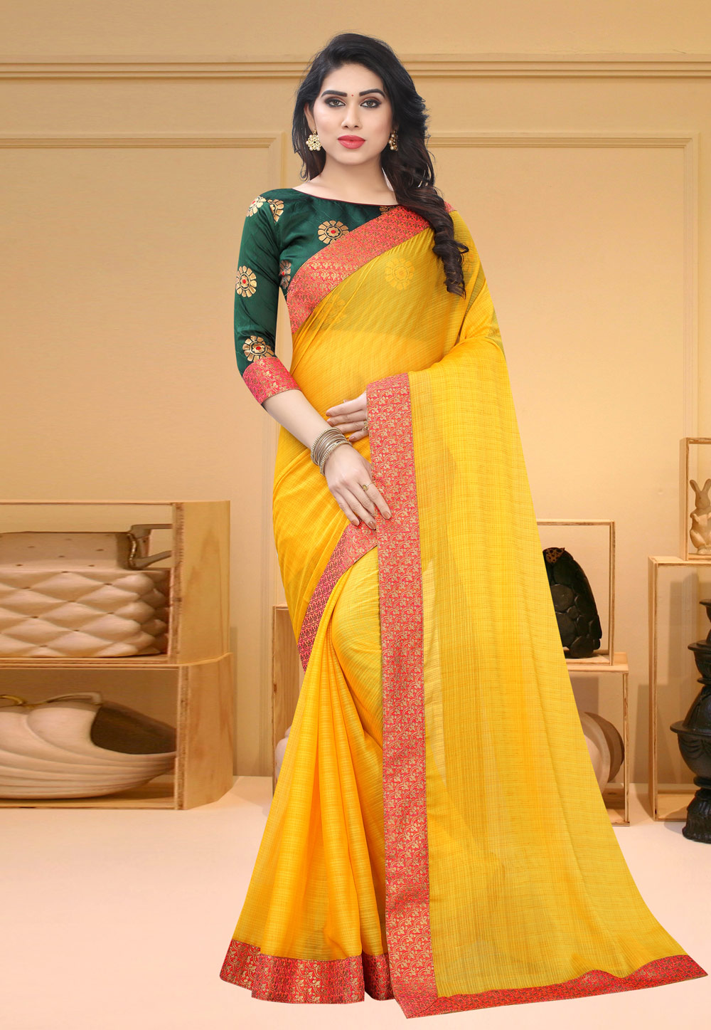 Yellow Chiffon Saree With Blouse 217837