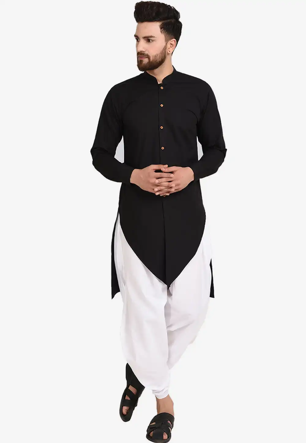 Black Cotton Readymade Dhoti Kurta 200241