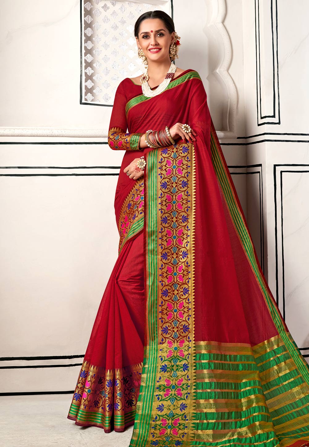 Maroon Chanderi Saree With Blouse 209829