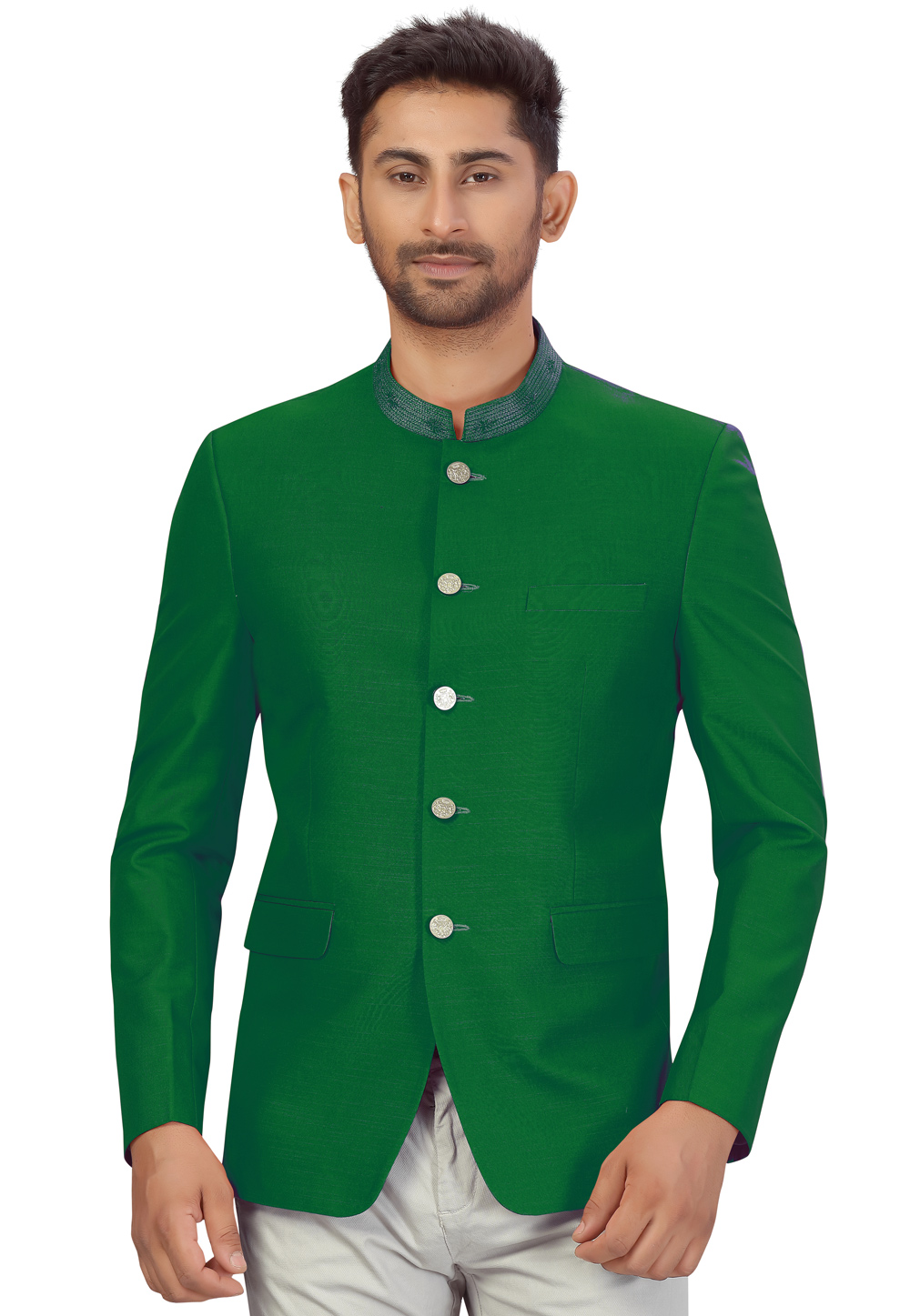 Green Art Silk Jodhpuri Suit 231096