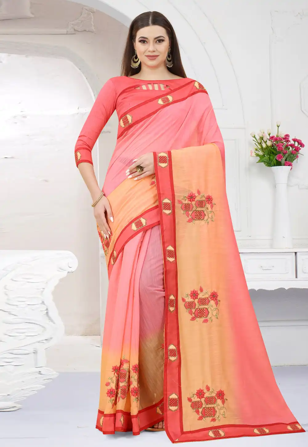 Pink Art Silk Half N Half Saree 254786