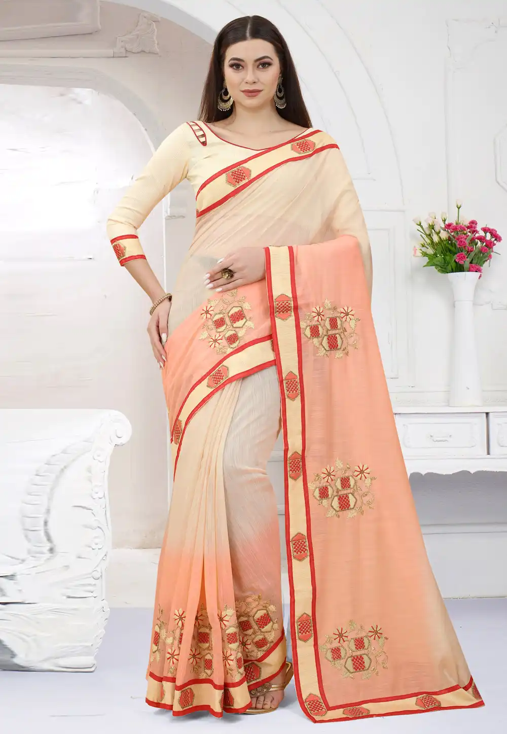 Cream Art Silk Half N Half Saree 254789