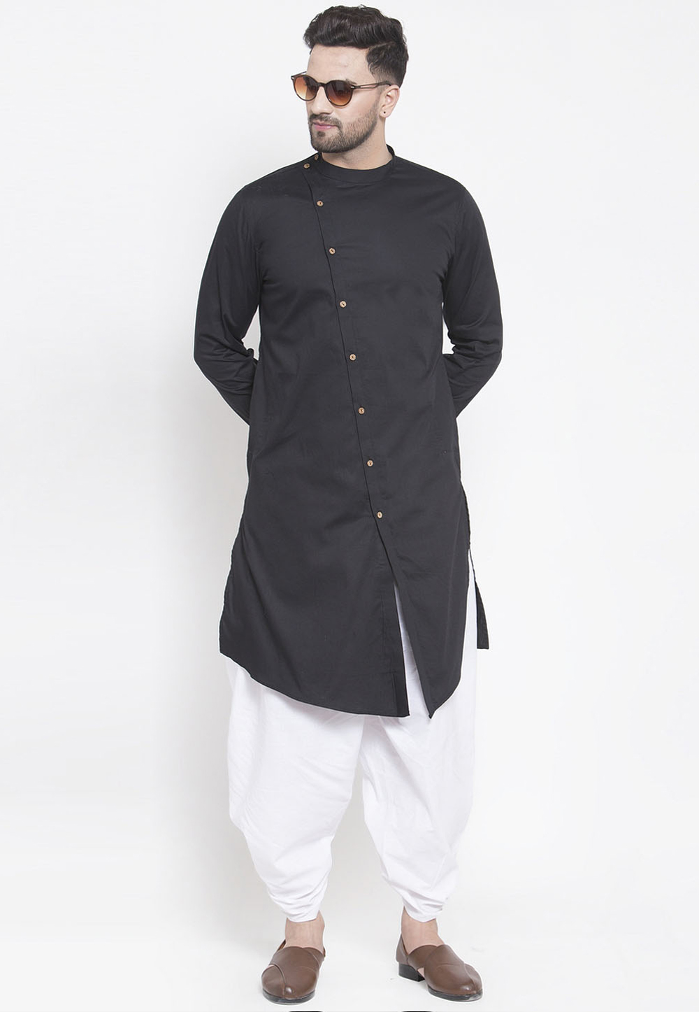 Black Cotton Readymade Dhoti Kurta 200222