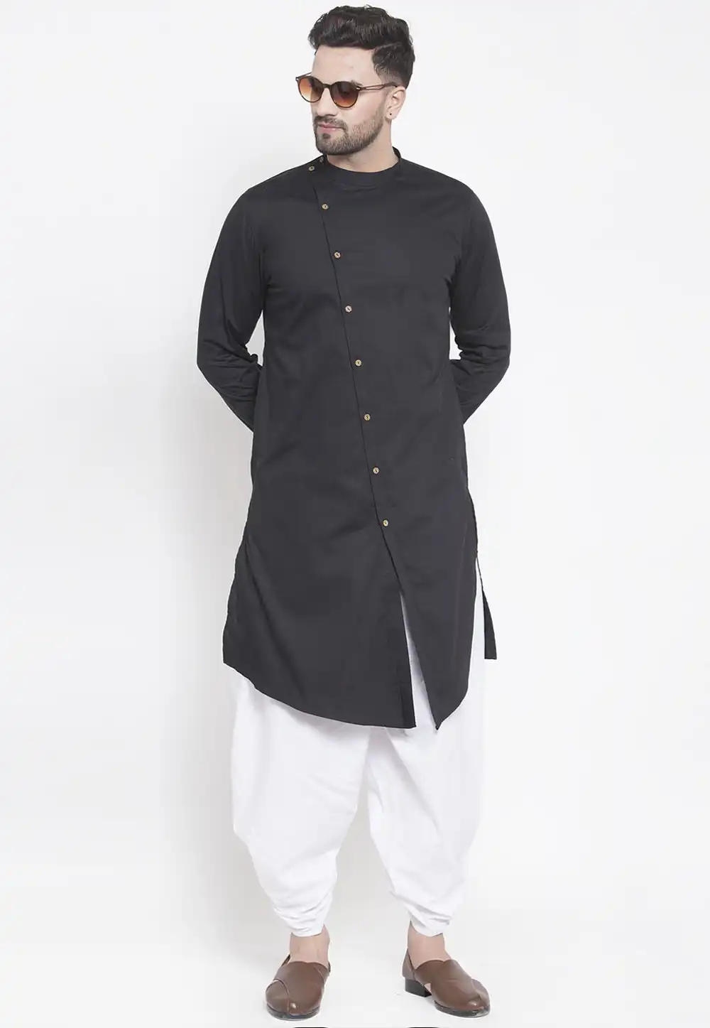 Black Cotton Readymade Dhoti Kurta 200222