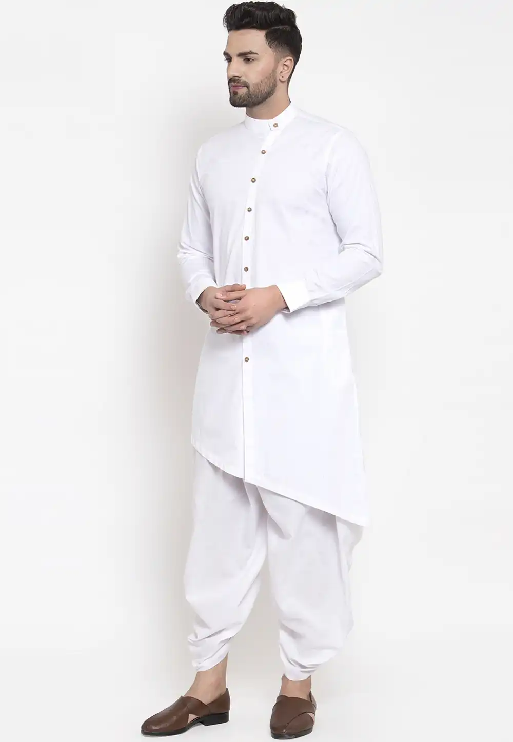 White Cotton Readymade Dhoti Kurta 196293