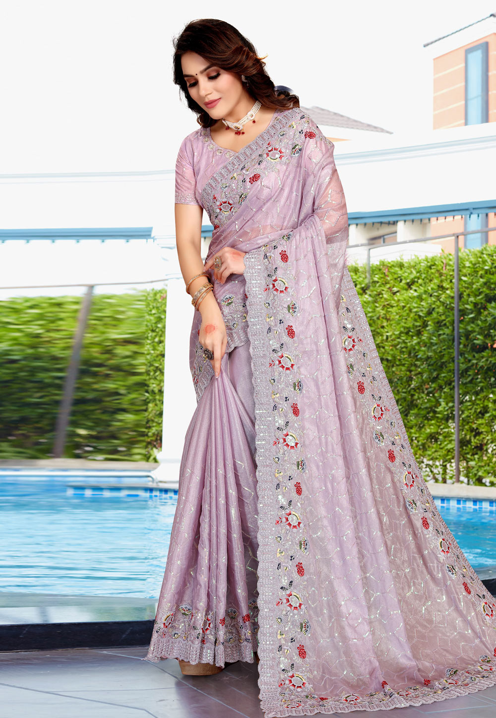 Light Purple Crepe Silk Saree With Blouse 256908