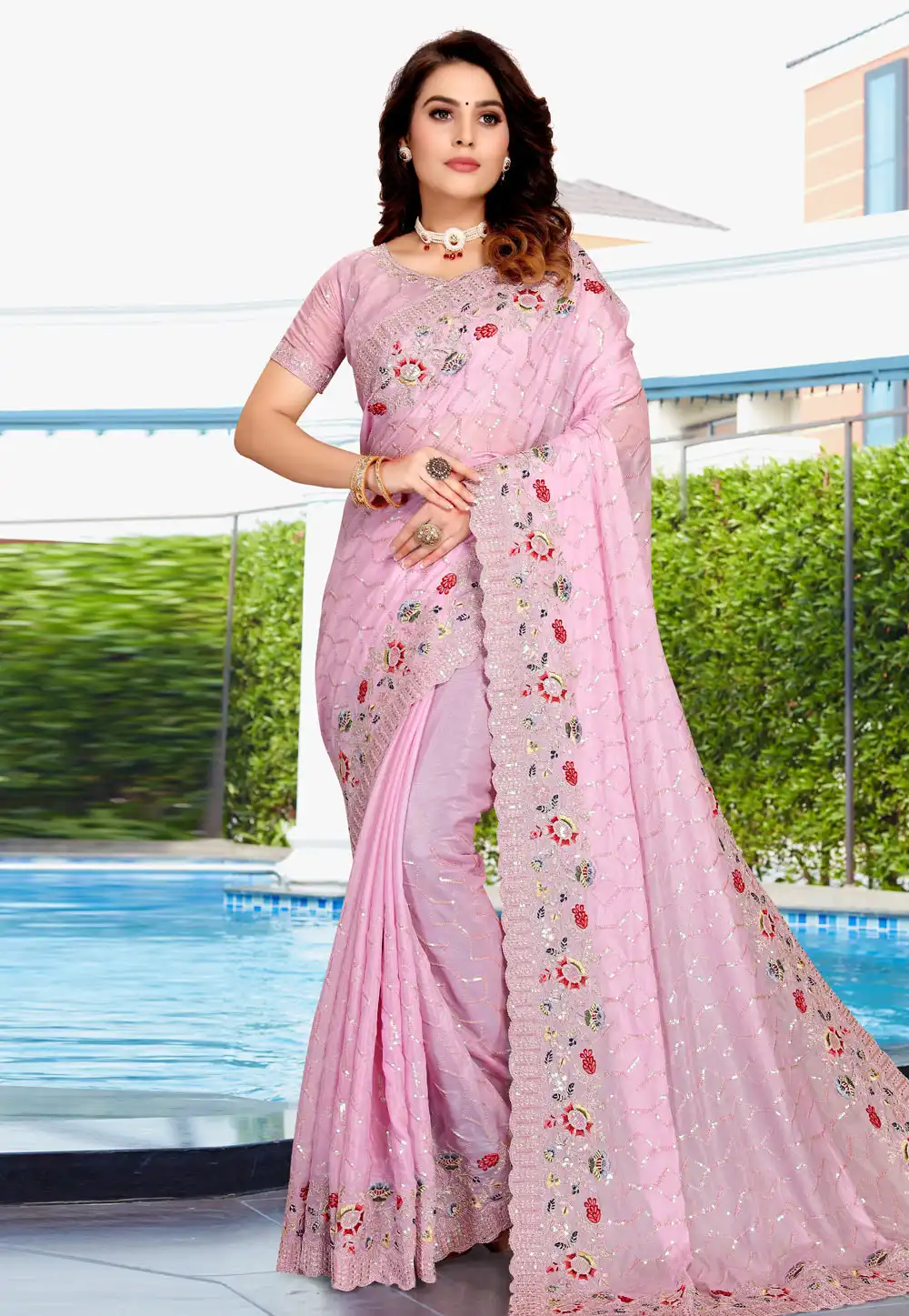Pink Crepe Silk Saree With Blouse 256911