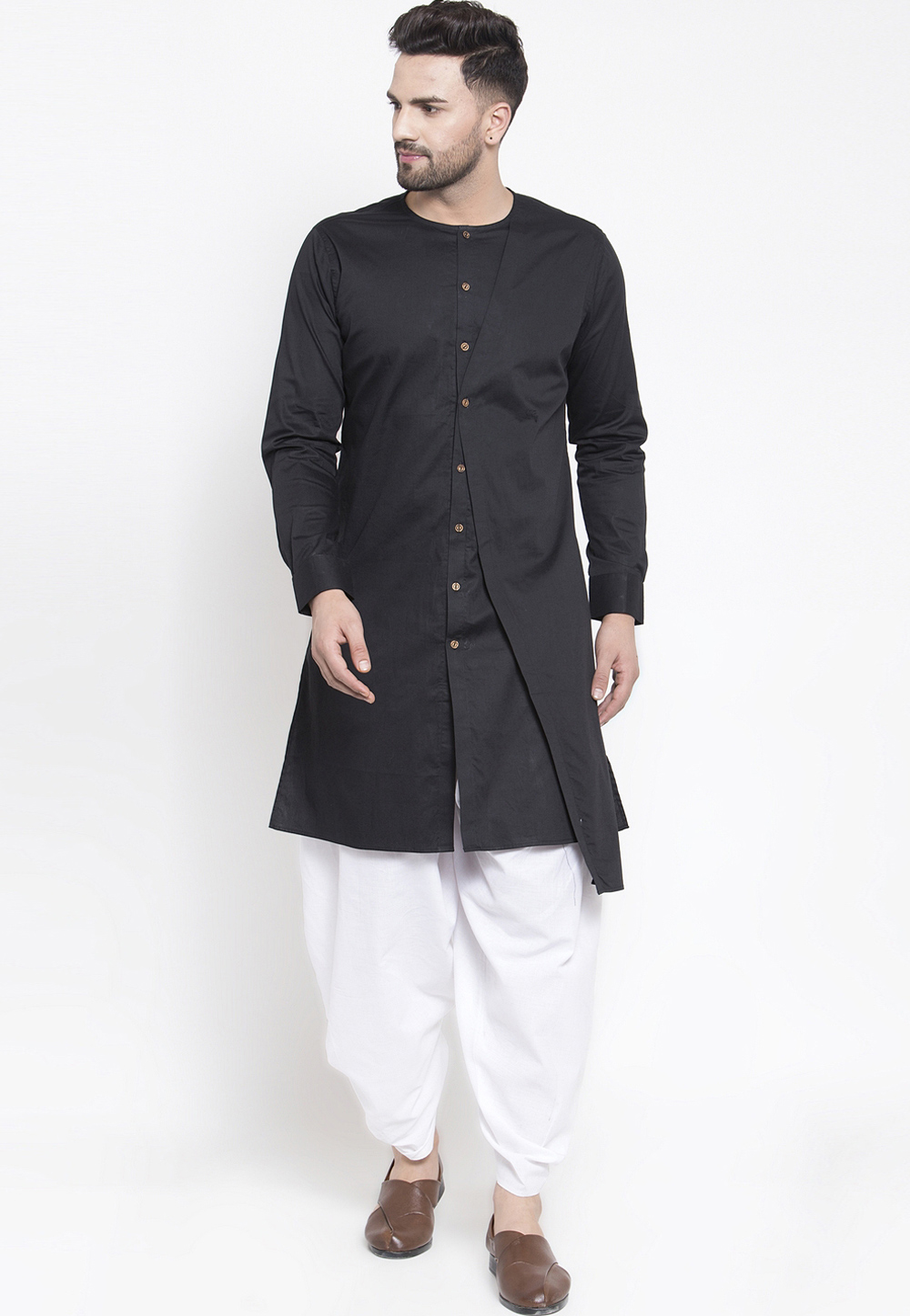 Black Cotton Readymade Dhoti Kurta 196294