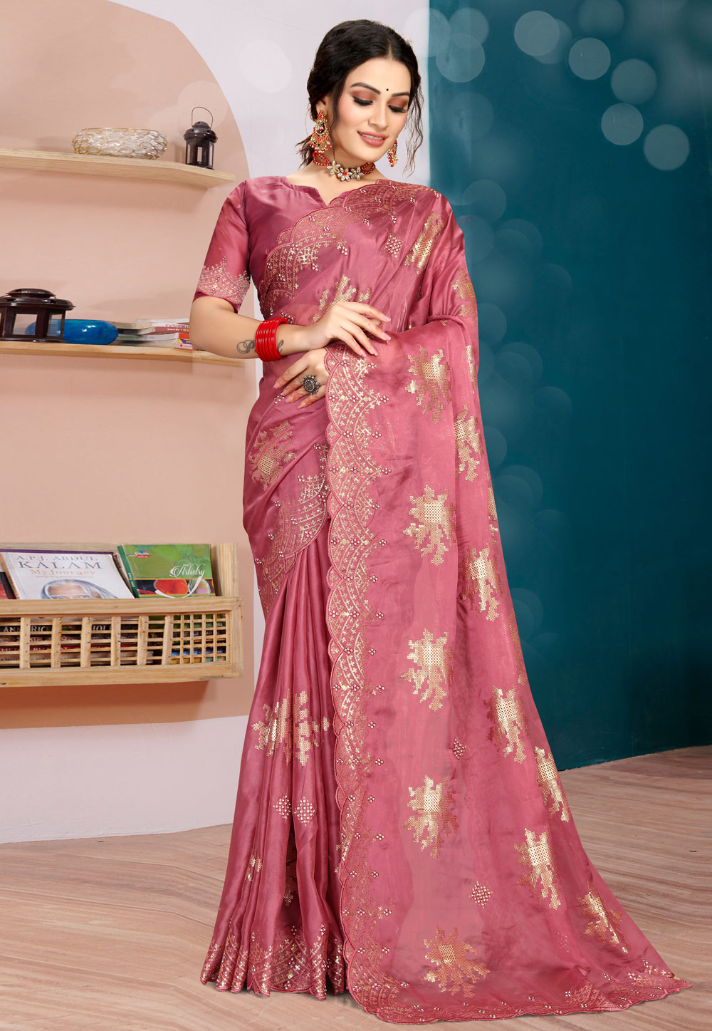 Pink Organza Saree With Blouse 257510