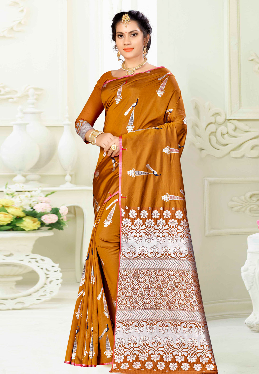 Mustard Banarasi Silk Festival Wear Saree 176491