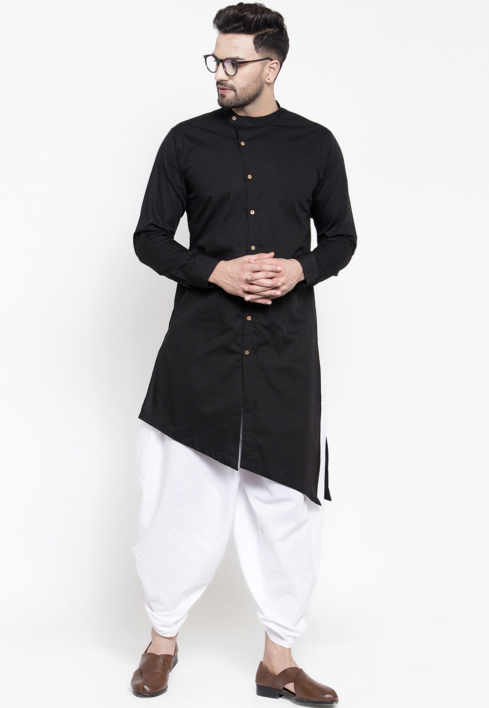 Black Cotton Readymade Dhoti Kurta 196295