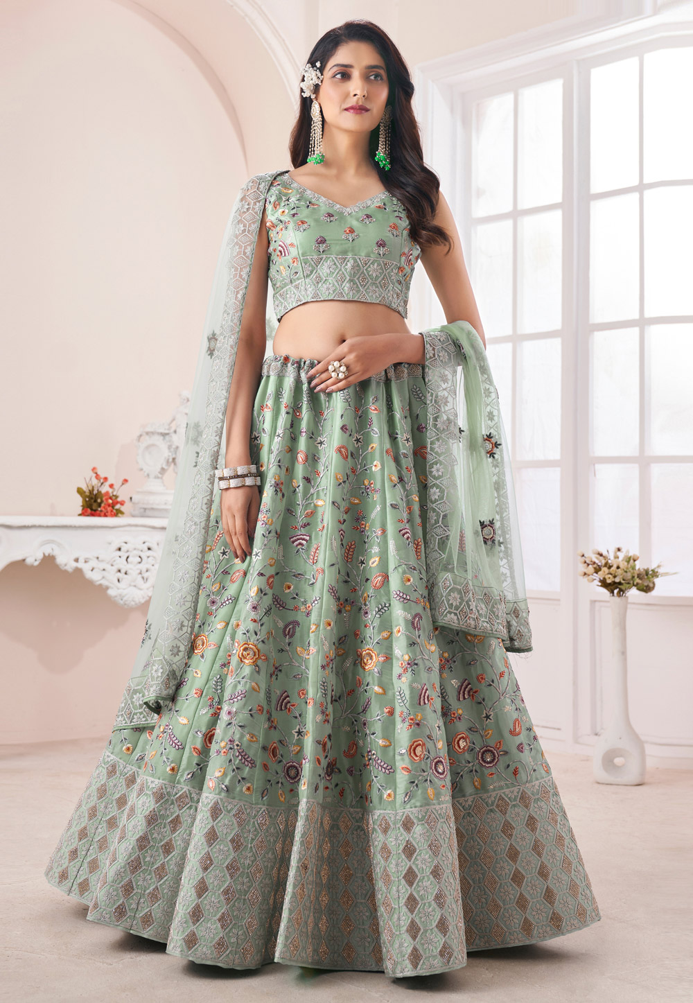 Light Green Art Silk Wedding Lehenga Choli 270945