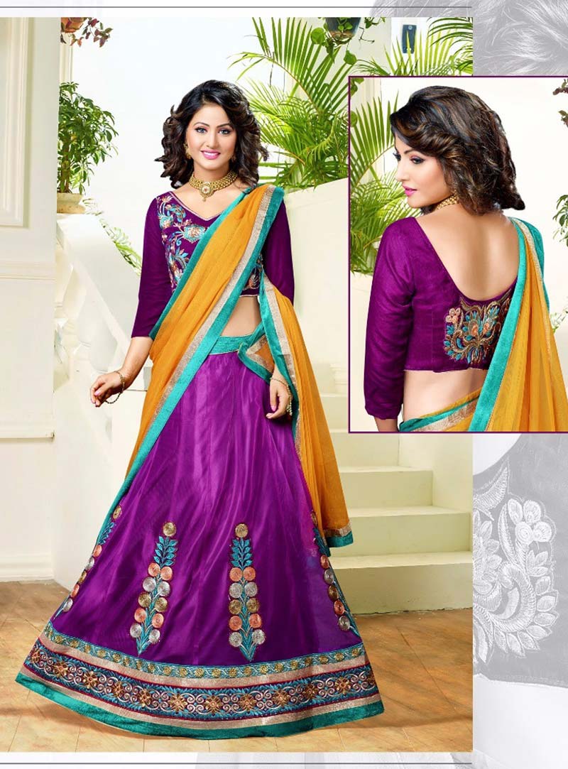 Hina Khan Purple Net Wedding Lehenga Choli 61233