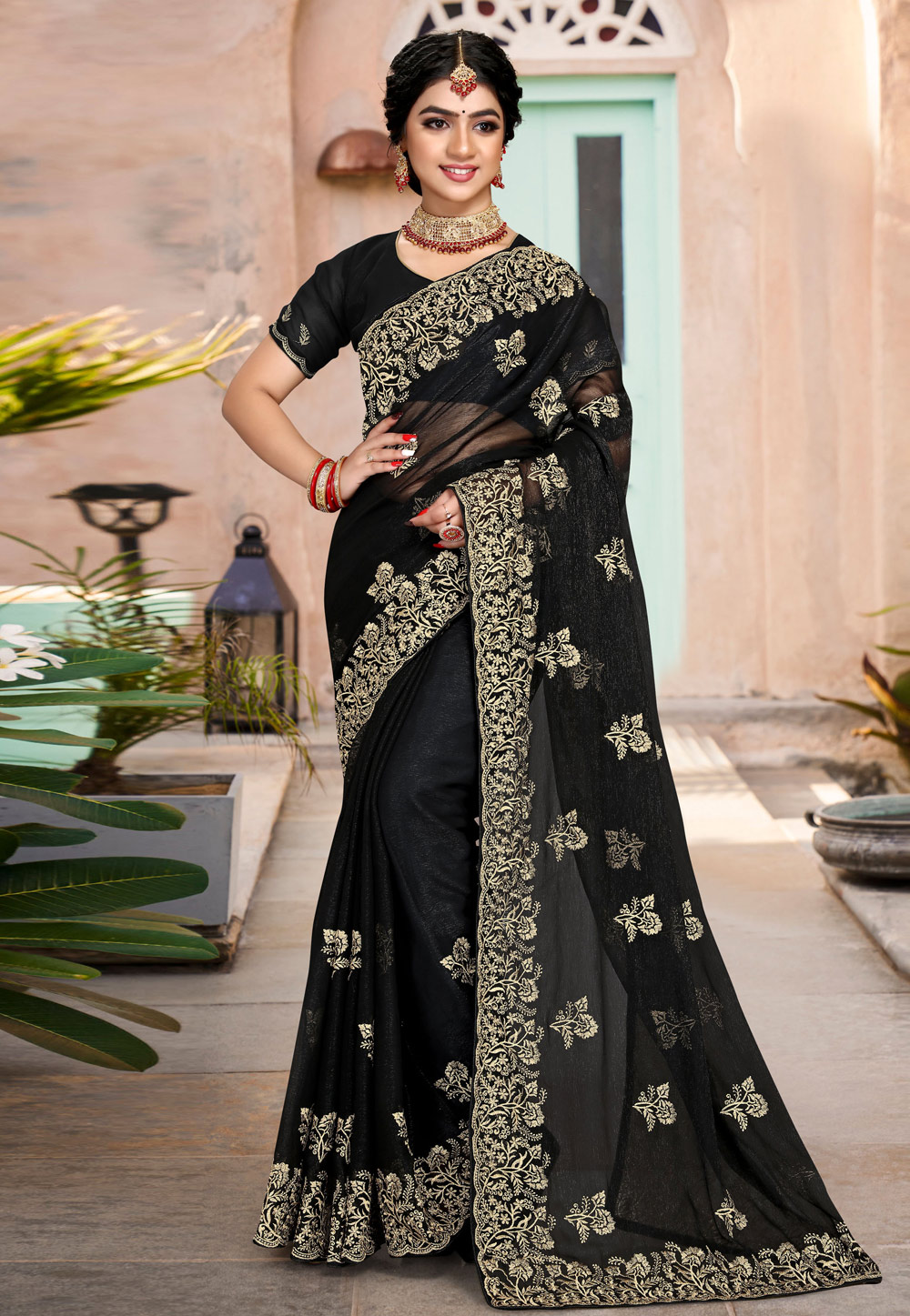 Black Silk Saree With Blouse 258382