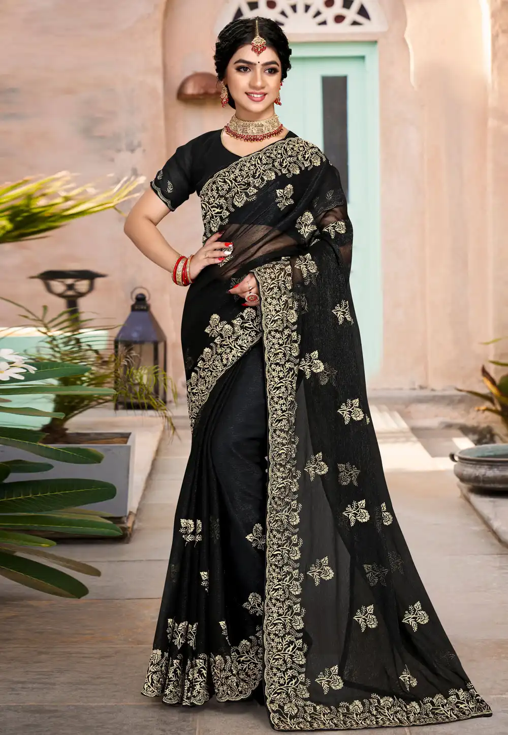 Black Silk Saree With Blouse 258382