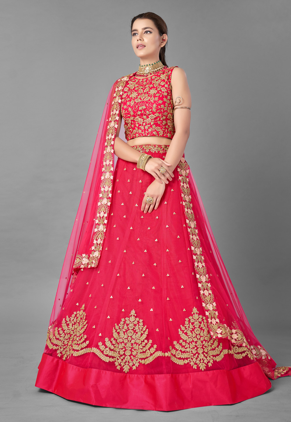 Pink Net Lehenga Choli 224367