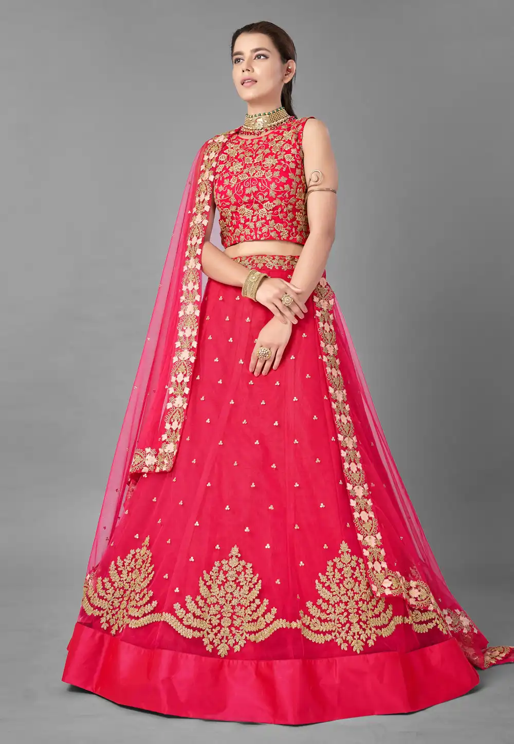 Pink Net Lehenga Choli 224367