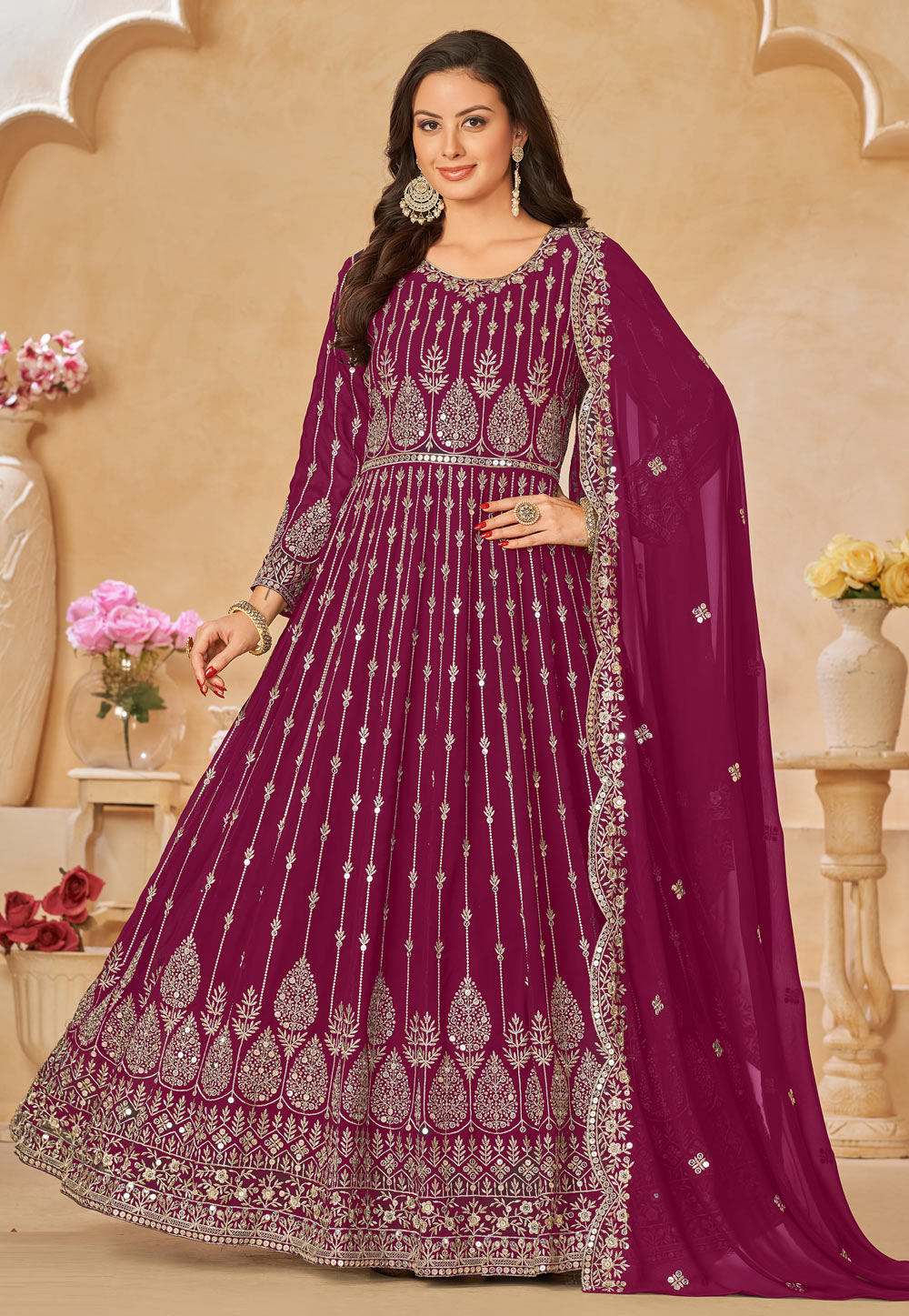 Magenta Faux Georgette Anarkali Salwar Kameez 273993