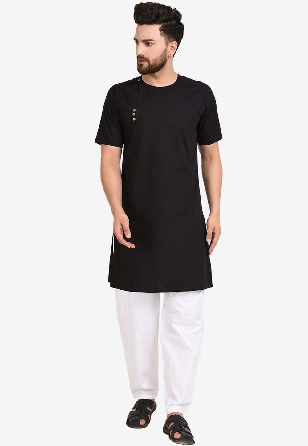 Black Cotton Readymade Kurta Pajama 200242
