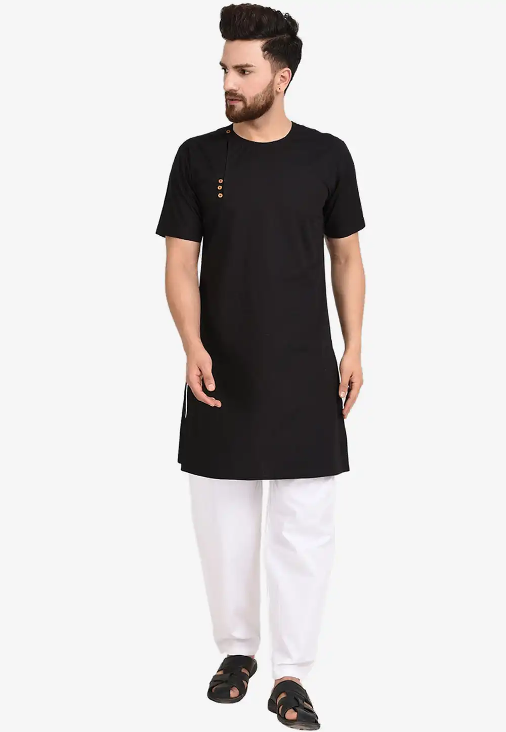 Black Cotton Readymade Kurta Pajama 200242