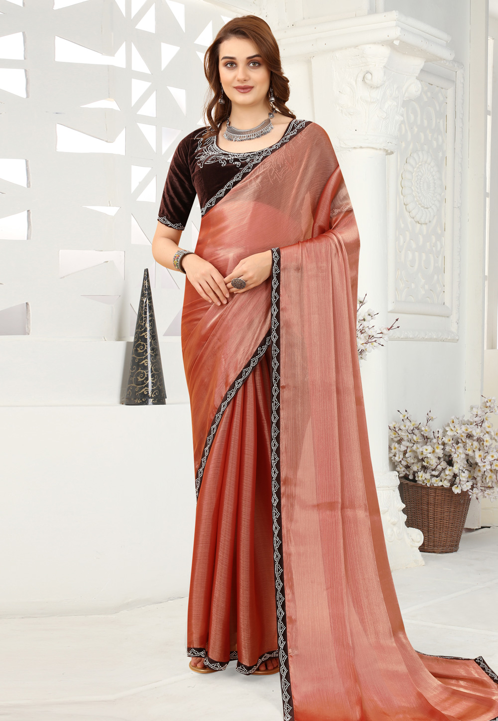 Rust Organza Saree With Blouse 258032
