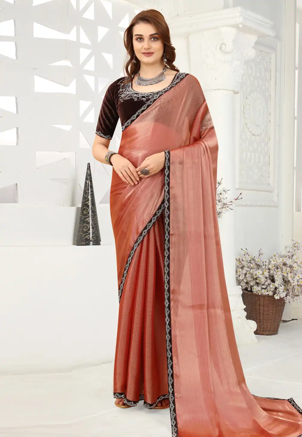 Rust Organza Saree With Blouse 258032