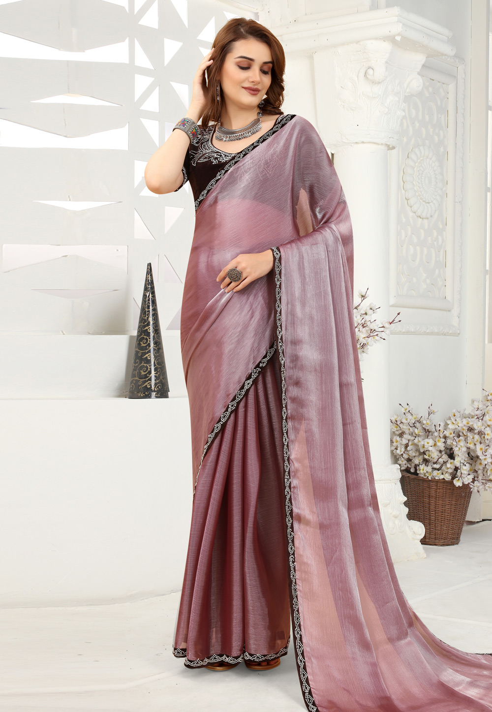 Pink Organza Saree With Blouse 258036